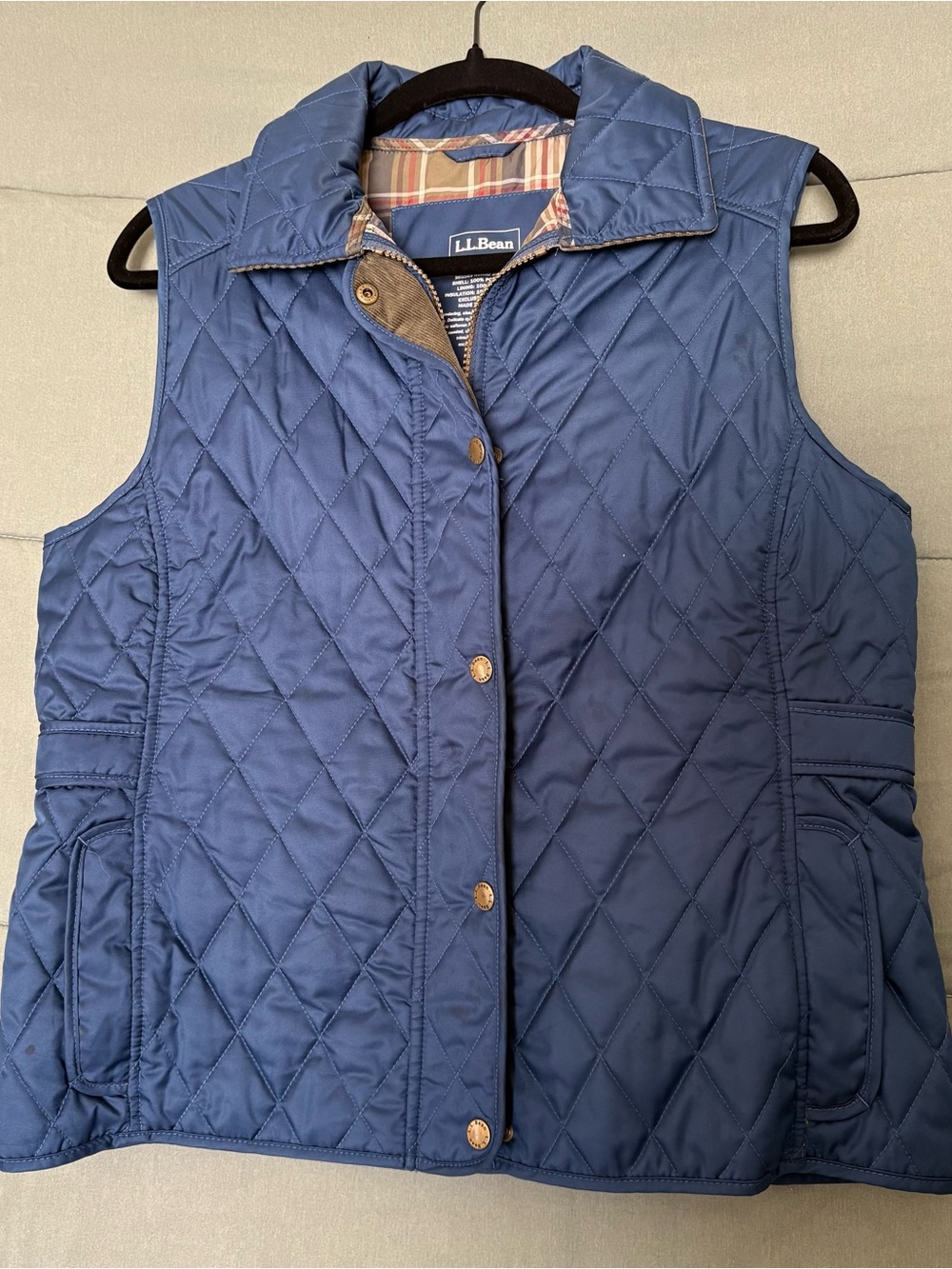 L.L. Bean Navy Quilted Snap-Front Riding Vest Size Medium Petite